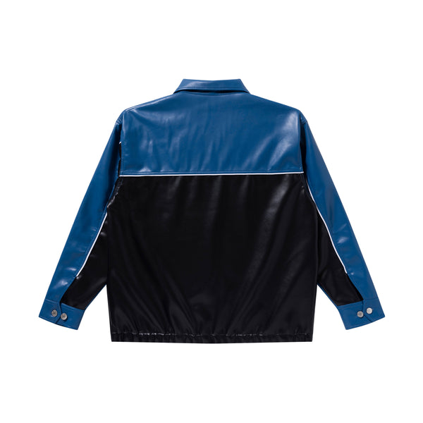 HWC FAUX LEATHER RACING JACKET BLUE
