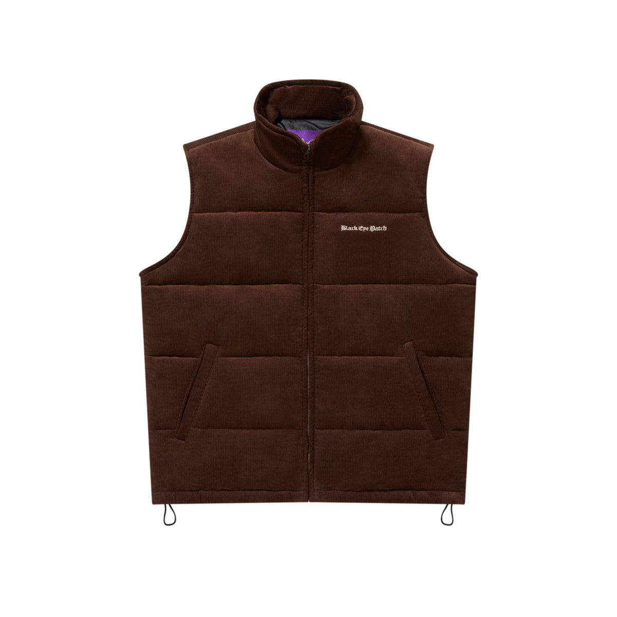 OE LOGO CORDUROY PUFFER VEST BROWN – BlackEyePatch