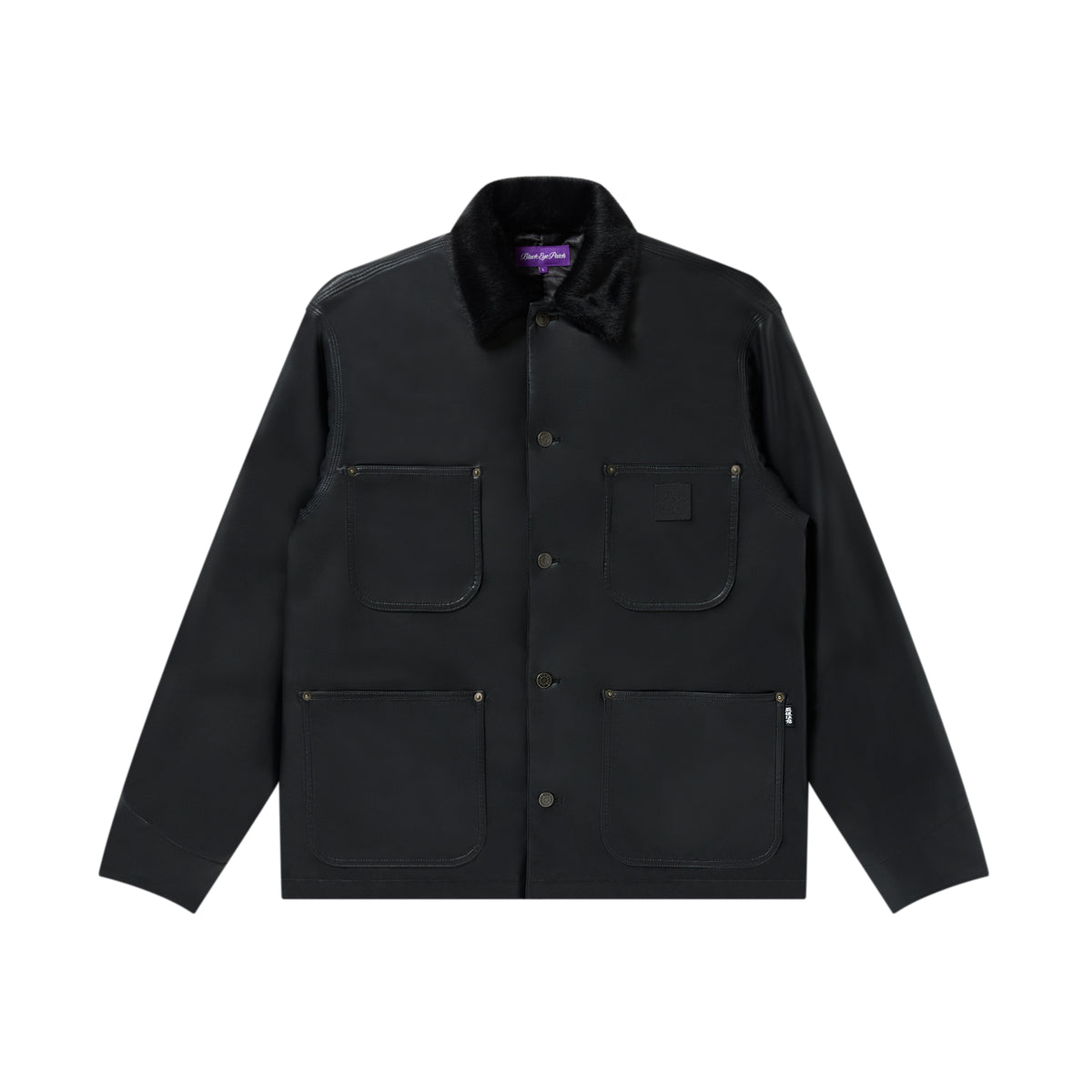 OG LABEL FAUX LEATHER COVERALL JACKET BLACK – BlackEyePatch
