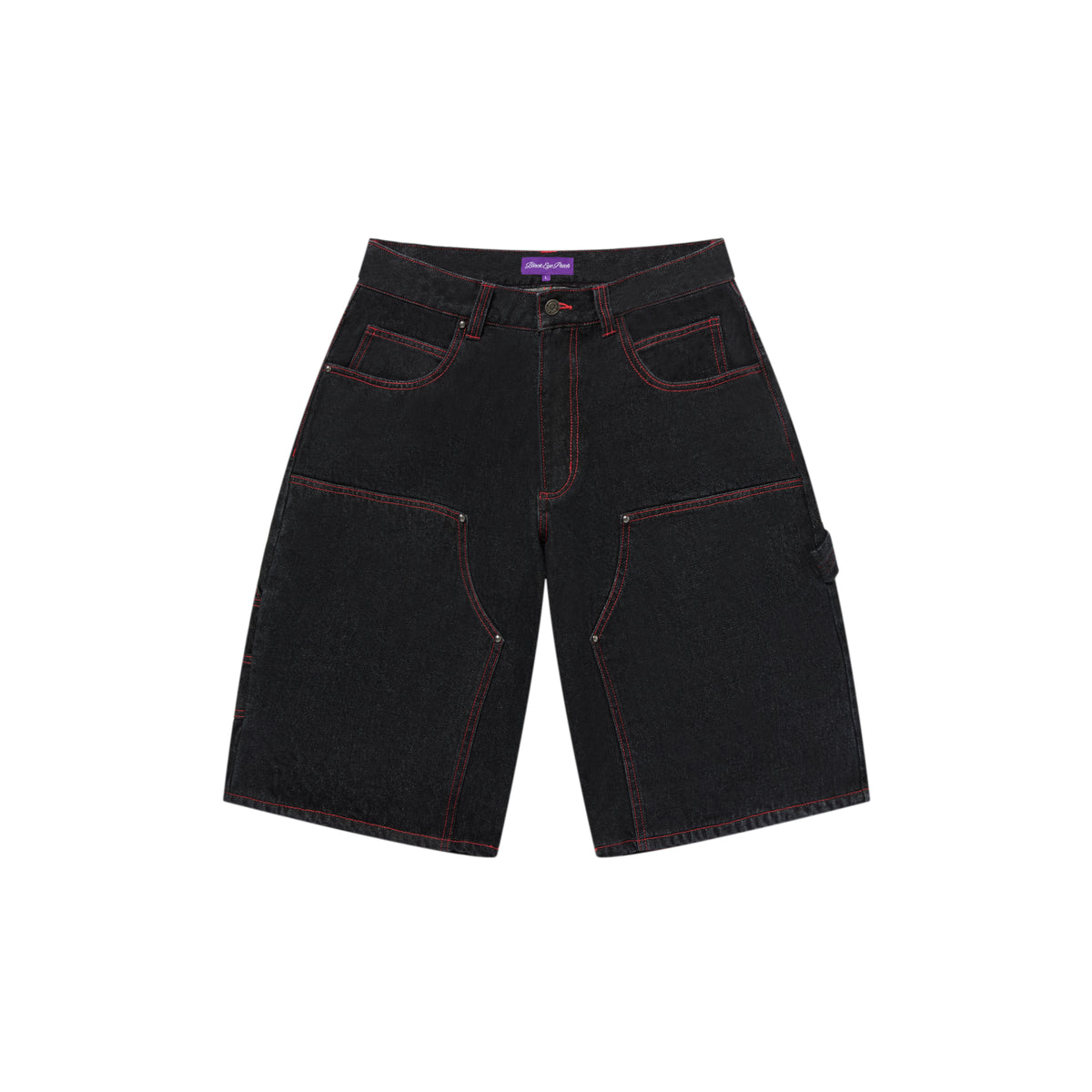 STENCIL LOGO DOUBLE KNEE DENIM SHORTS BLACK – BlackEyePatch