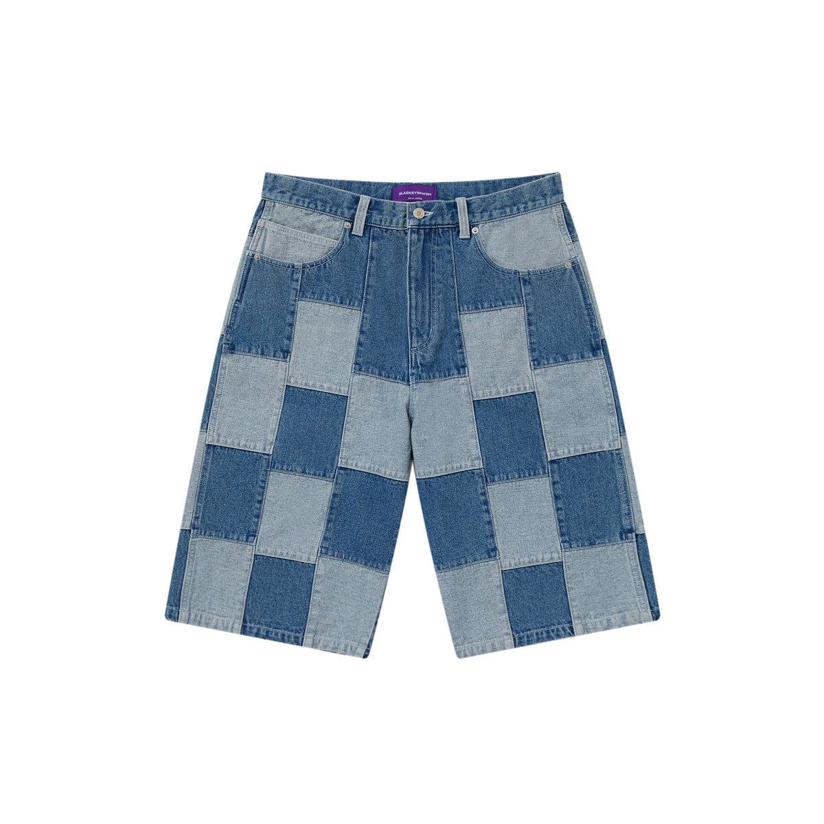 DENIM PATCHWORK BAGGY SHORTS INDIGO – BlackEyePatch