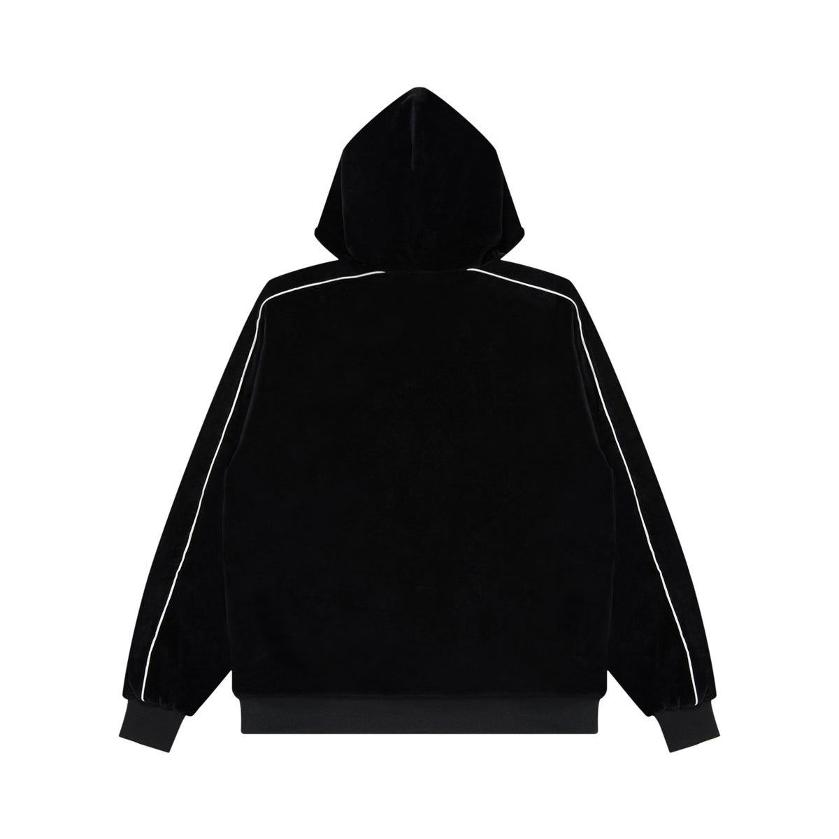 OG LABEL PIPED SLEEVES VELOUR ZIP HOODIE BLACK – BlackEyePatch