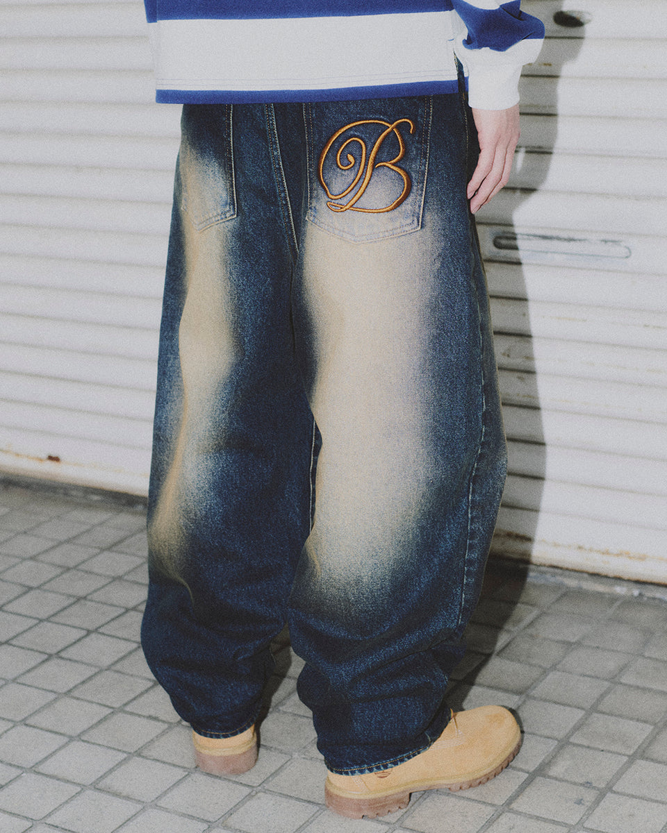 B EMBLEM BAGGY JEANS DARK INDIGO – BlackEyePatch