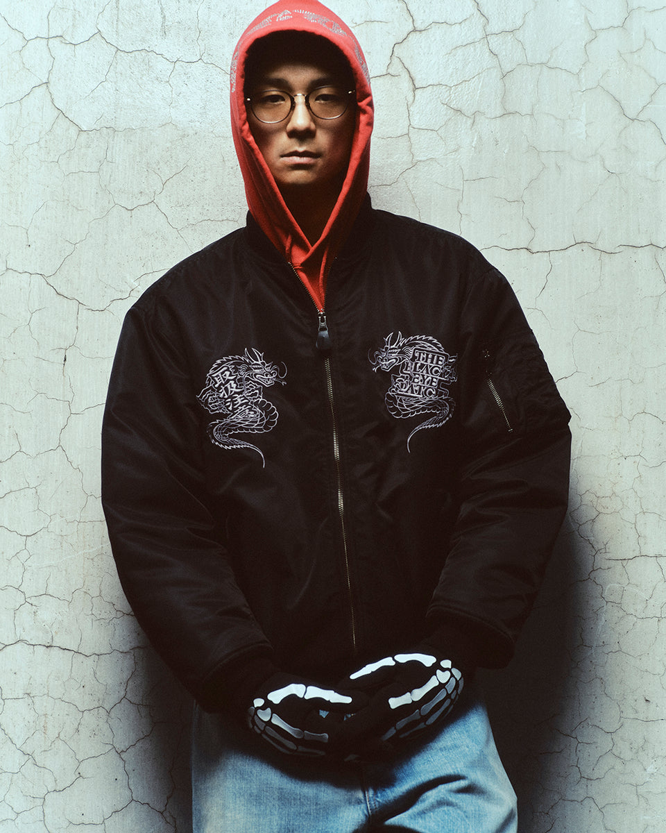 美品✨　BLACK EYE PATCH スタジャン　龍　ドラゴン　刺繍　黒　L DRAGONS EMBROIDERED BOMBER JACKET BLACK – BlackEyePatch