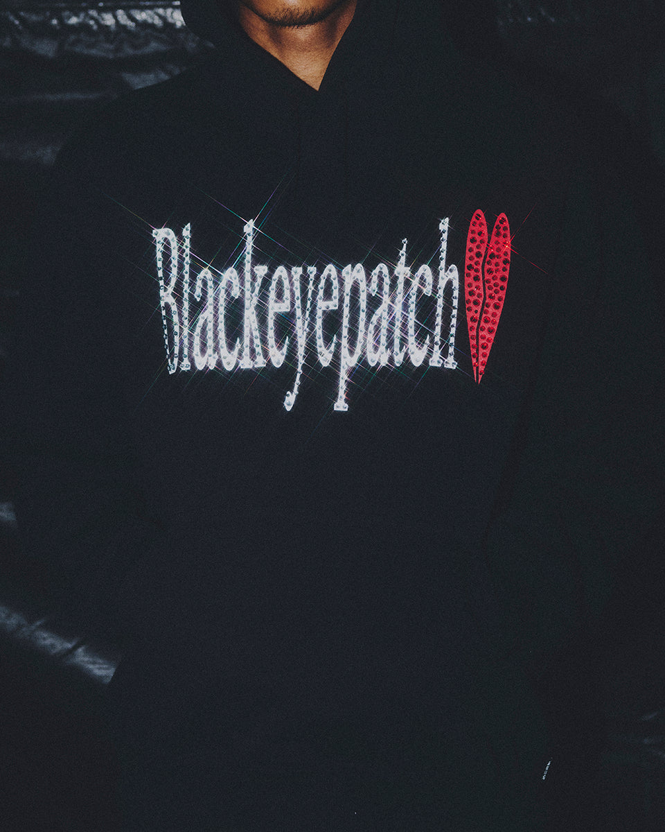 RHINESTONED HEARTBREAK LOGO HOODIE BLACK – BlackEyePatch