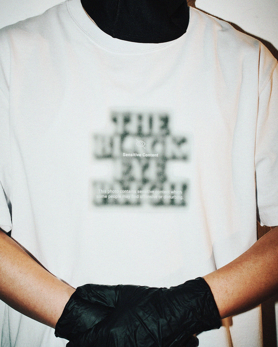 SENSITIVE CONTENT OG LABEL TEE WHITE – BlackEyePatch