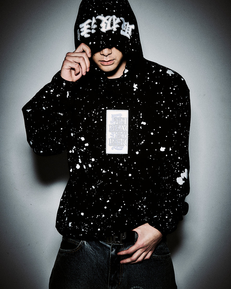BlackEyePatch　HWC HOODIE BLACK　XL SPLATTERED REFLECTOR HWC LABEL HOODIE BLACK – BlackEyePatch