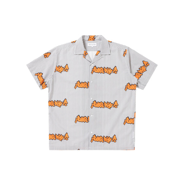 BEEZ-EYE-P Striped Open Collar Shirt, Black