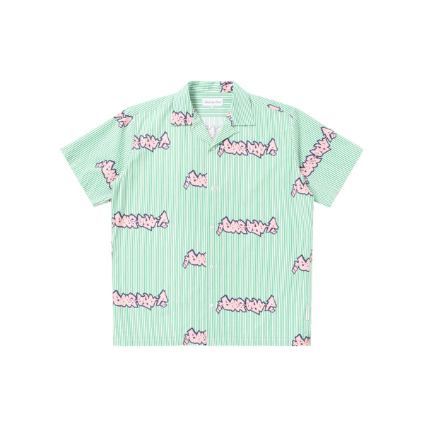 BEEZ-EYE-P Striped Open Collar Shirt, Green