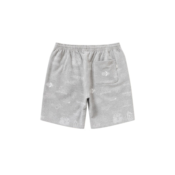 SKETCHED LOGOS SWEAT SHORTS HEATHER GRAY