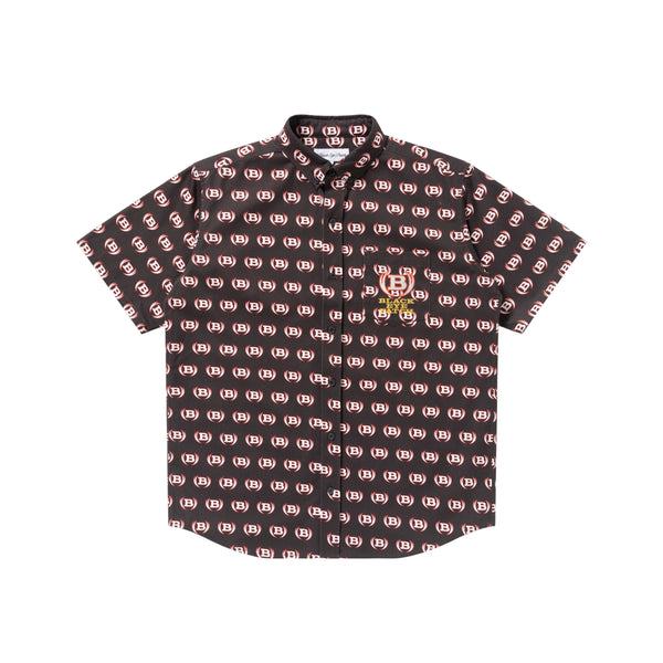 Winged Logo Patterned Short Sleeve Shirt, Black