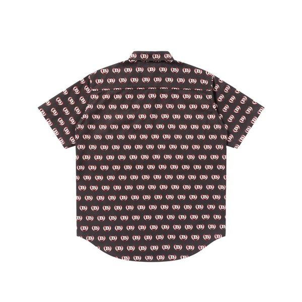 Winged Logo Patterned Short Sleeve Shirt, Black