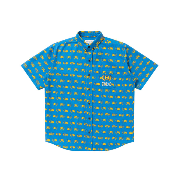 Winged Logo Patterned Short Sleeve Shirt, Blue