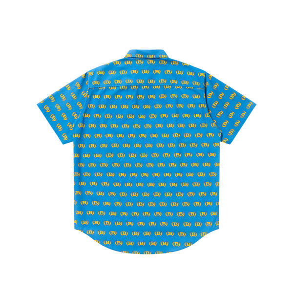 Winged Logo Patterned Short Sleeve Shirt, Blue