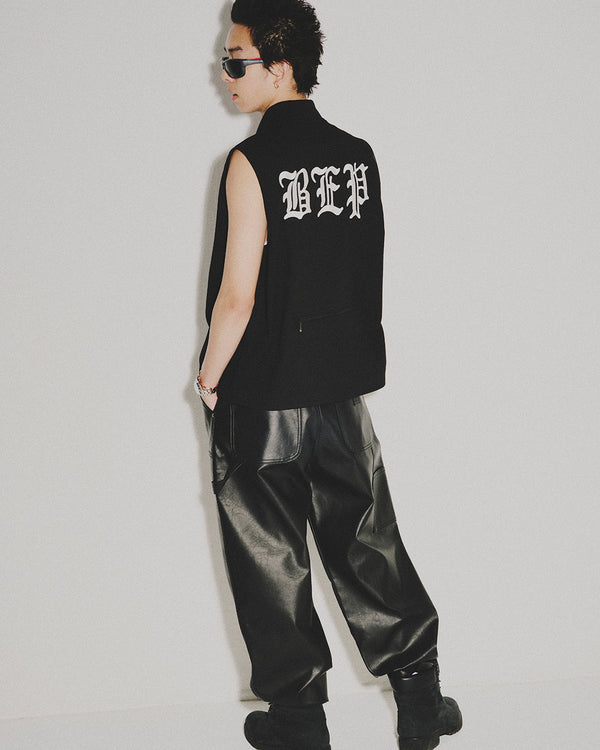 3 LETTER OE WASHED BIKER VEST BLACK