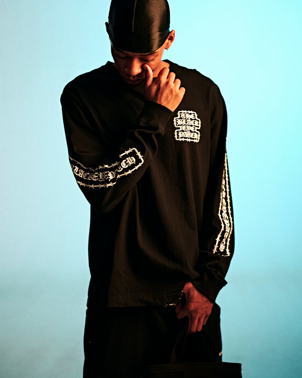 BARBED WIRE OG L/S TEE WHITE