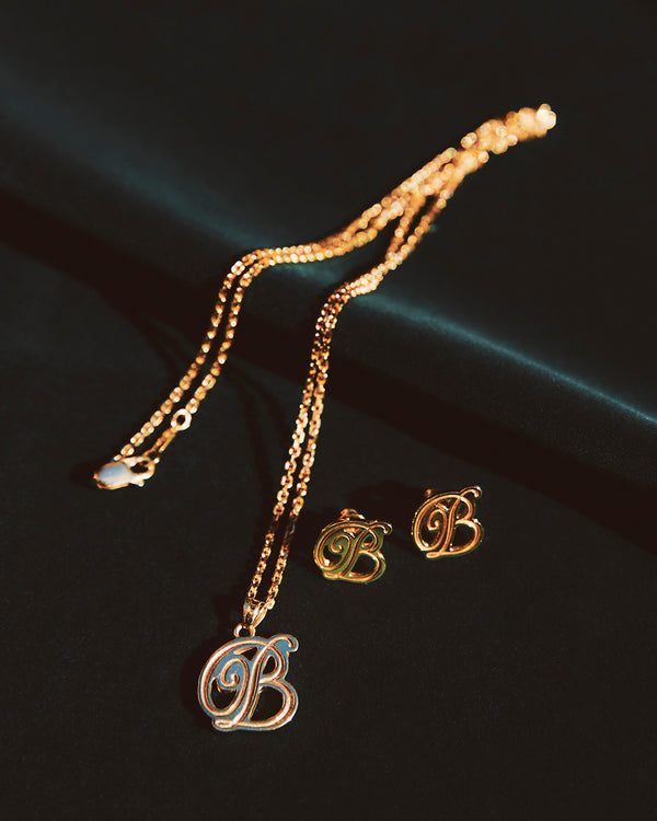 B Emblem Earrings, Gold