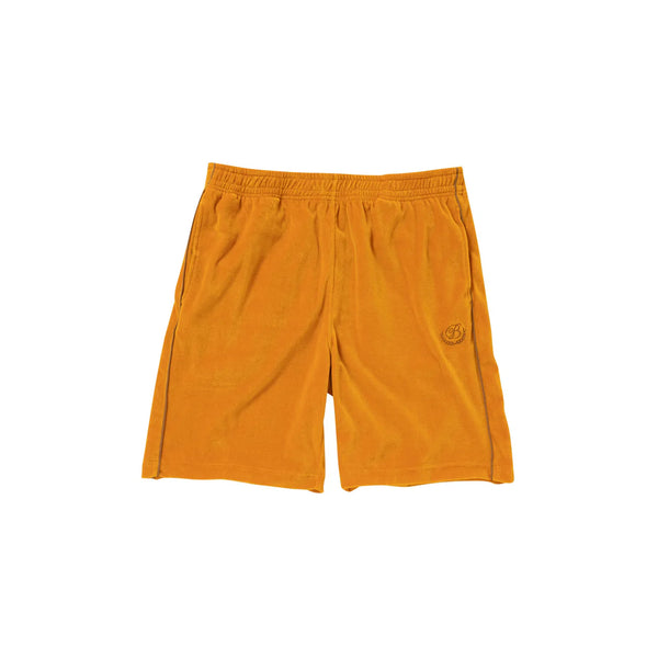 B Emblem Piping Velour Shorts, Camel