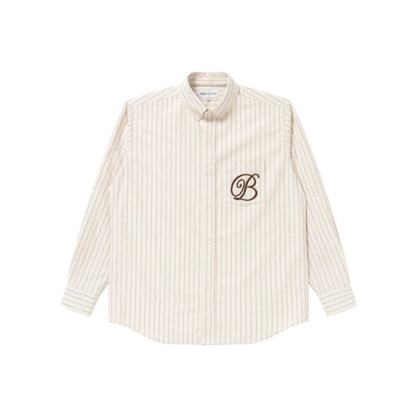 B Emblem Striped Shirt, Beige