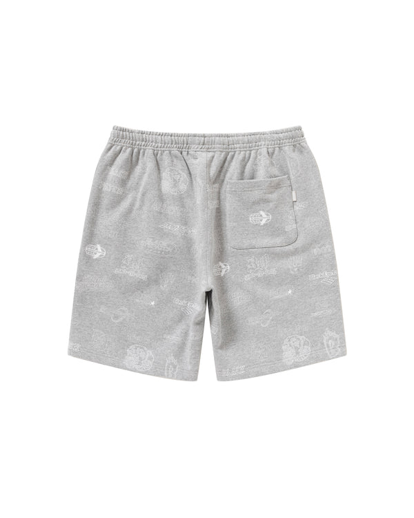 SKETCHED LOGOS SWEAT SHORTS HEATHER GRAY