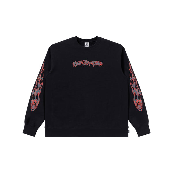 TRIBAL FLAMES CREW SWEAT BLACK