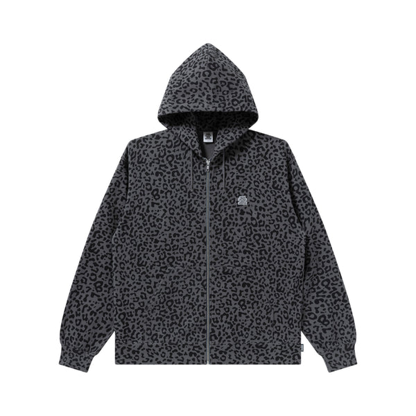 SMALL OG LEOPARD ZIP HOODIE CHARCOAL