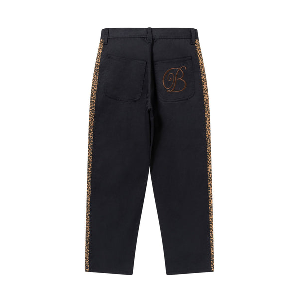 Leopard Bordered Work Pants, Black