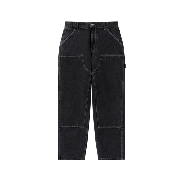 B EMBLEM DOUBLE KNEE DENIM PANTS BLACK