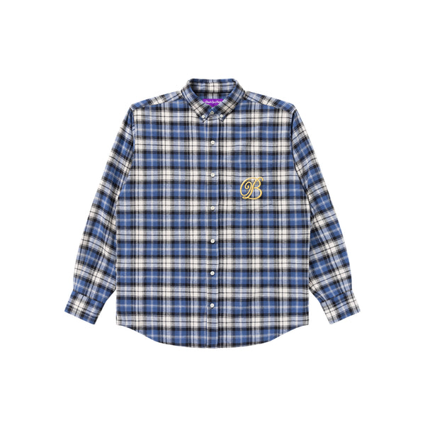 B EMBLEM FLANNEL SHIRT BLUE