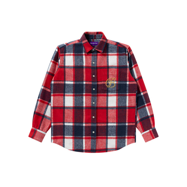 B EMBLEM CHECKED FLANNEL L/S SHIRT