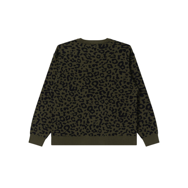 OG LABEL LEOPARD KNIT SWEATER OLIVE