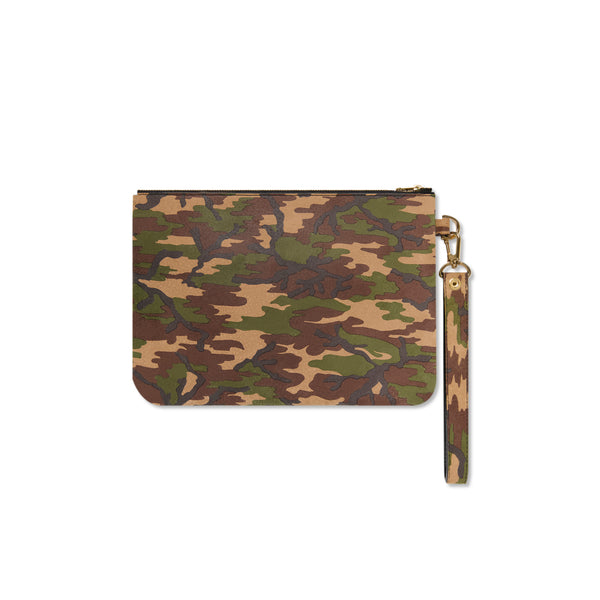 CAMOUFLAGED LEATHER CLUTCH BAG WOODLAND CAMO