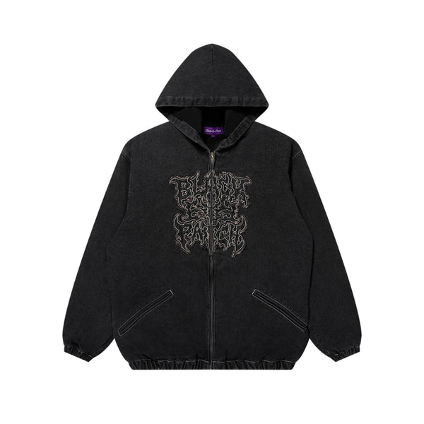 Metal Logo Hooded Denim Jacket, Black