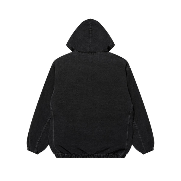 Metal Logo Hooded Denim Jacket, Black