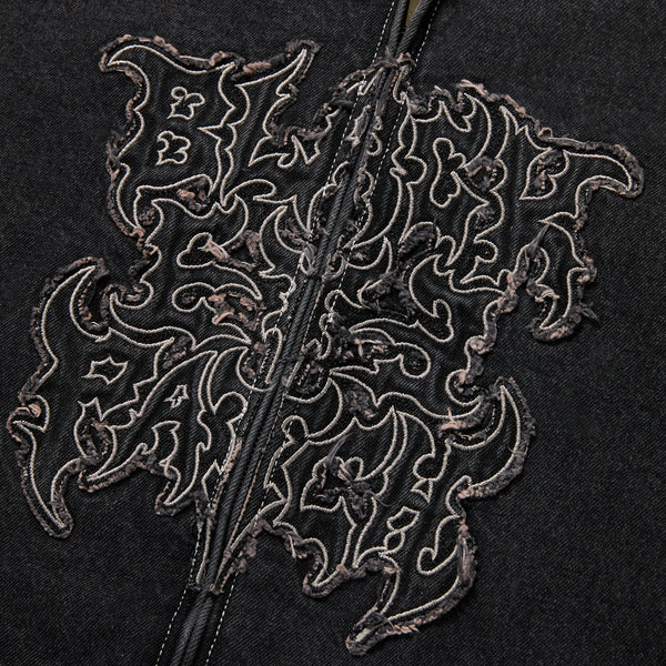 Metal Logo Hooded Denim Jacket, Black