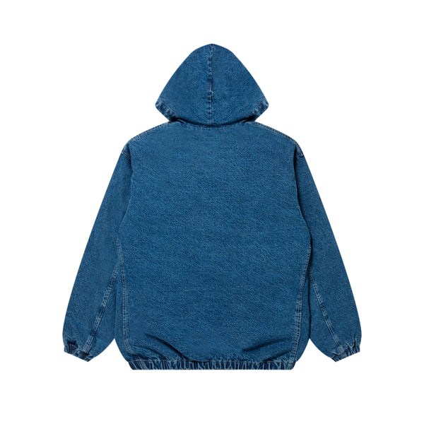 Metal Logo Hooded Denim Jacket, Indigo