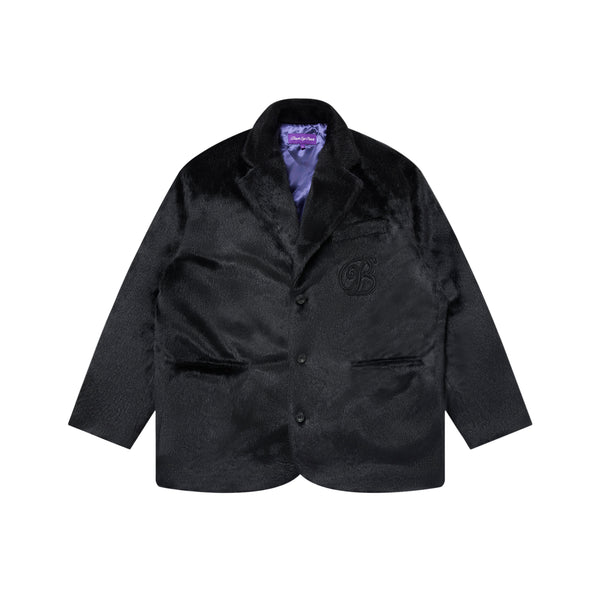 B EMBLEM FAUX FUR TAILORED JACKET BLACK