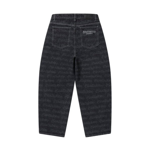 FASTHAND Script Patterned Extra Baggy Jeans, Black