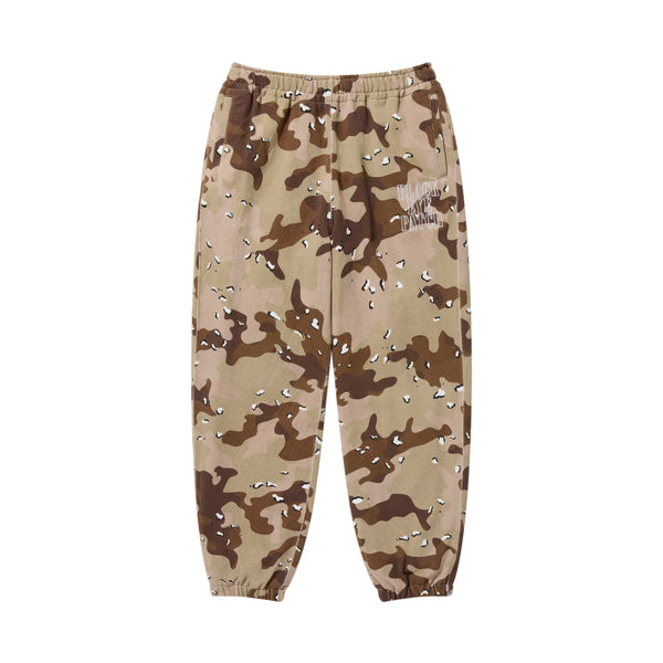 Sweatpants with stencil logo embroidery, desert camo pattern.