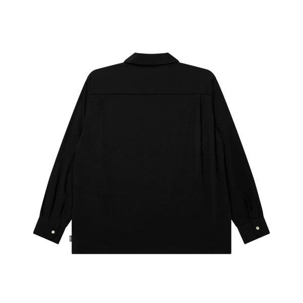 OE LOGO OPEN COLLARED L/S RAYON SHIRT BLACK