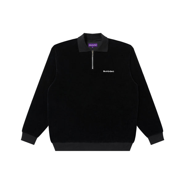OE Logo Half Zip Velour Shirt, Black