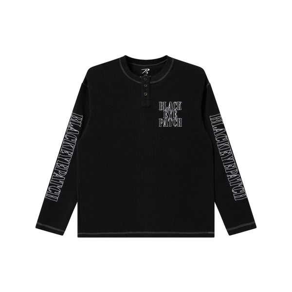 Stencil Logo Henley Neck Long Sleeve T-Shirt, Black