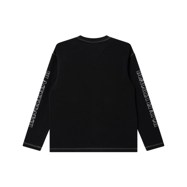 Stencil Logo Henley Neck Long Sleeve T-Shirt, Black