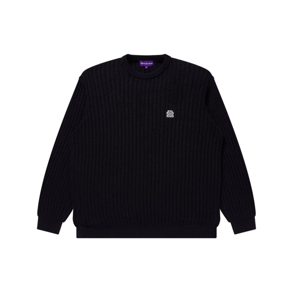 OG LABEL WAFFLE KNITTED CREW BLACK