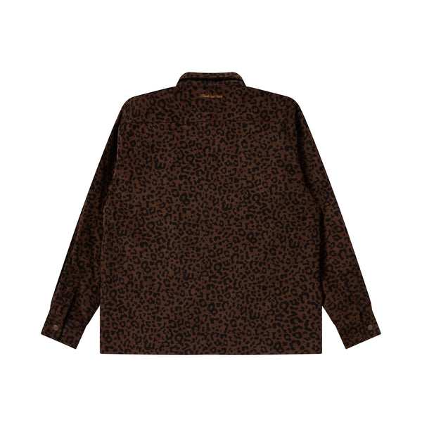 LEOPARD PATTERNED QUILTED SHIRT JACKET BROWN