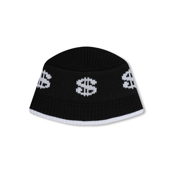 DOLLAR SIGN KNITTED BUCKET HAT BLACK