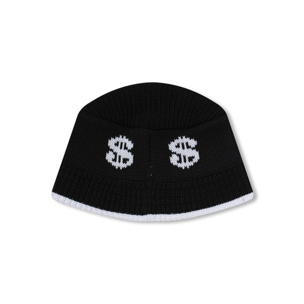 DOLLAR SIGN KNITTED BUCKET HAT BLACK