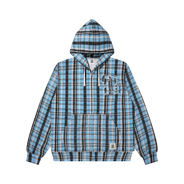 BIG B CHECKED ZIP HOODIE BLUE