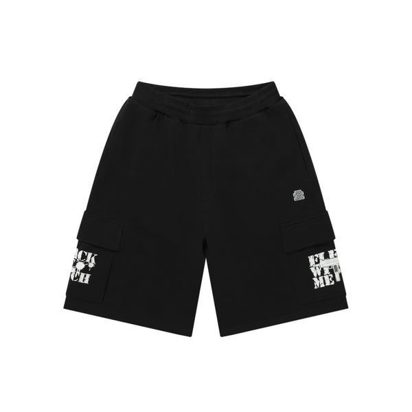 FWM YOKO LOGO SWEAT CARGO BAGGY SHORTS BLACK