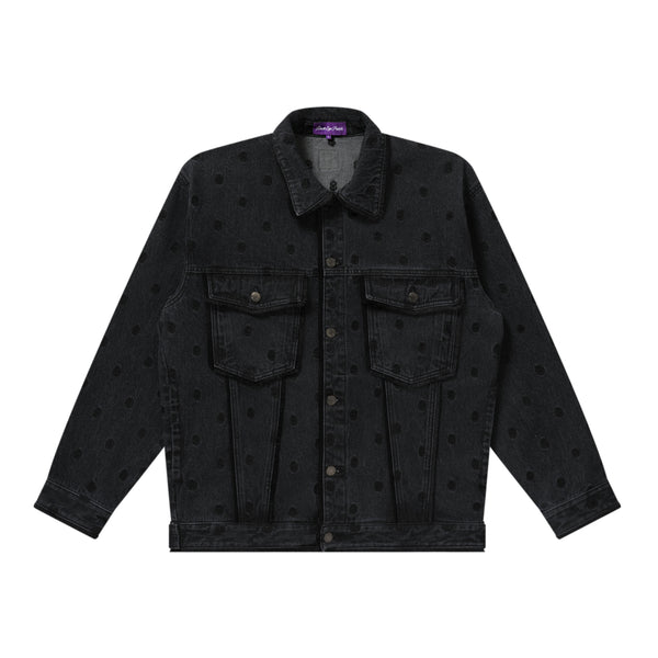 DOLLAR SIGN PATTERNED DENIM JACKET BLACK